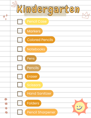 Yoobi Kindergarten Back to School Checklist